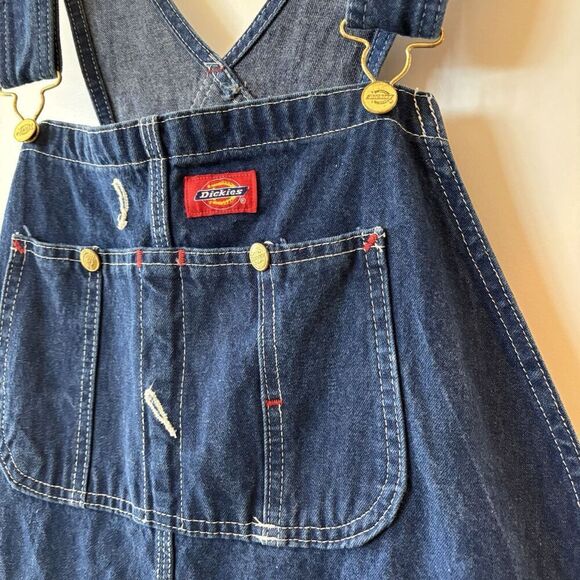 Dickies Jeans Denim Bib Overalls 36 X 34 Carpenter Dark Blue Work Button fly‎ - Picture 1 of 12